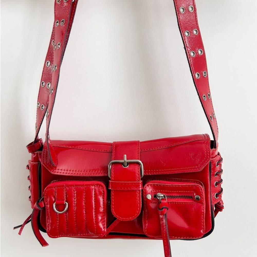 Free People High Speed Crossbody Moto Red shine Bag - LEATHER CLUTCH BAG
